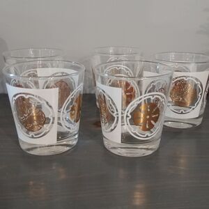VTG 5 Whiskey Glasses White Gold 60's Culver Midas Double Shot MCM Retro Design